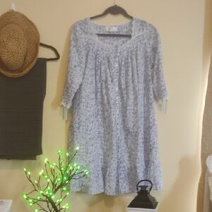 Eileen West Blue And White Floral Nightgown